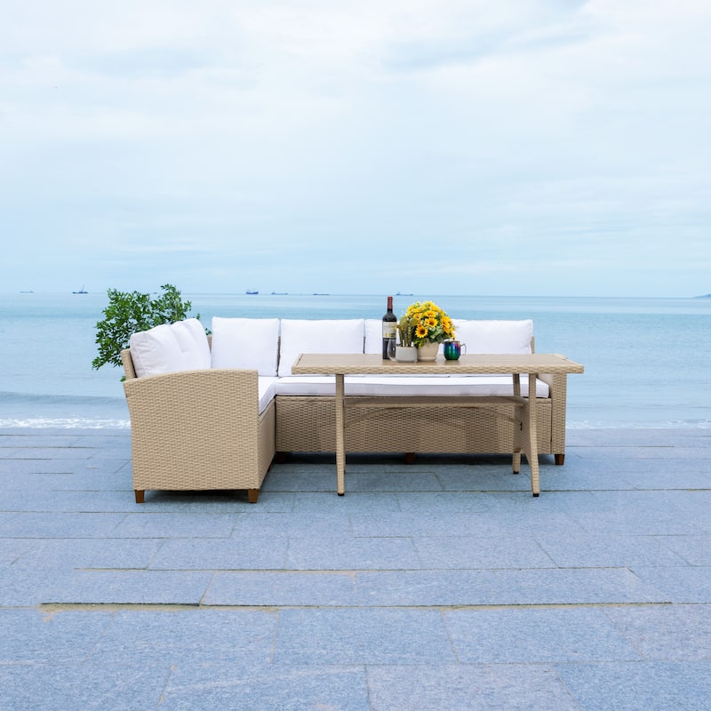 SAFAVIEH Outdoor Living Jovita 3-Piece Sectional Set - Beige/White Cushion