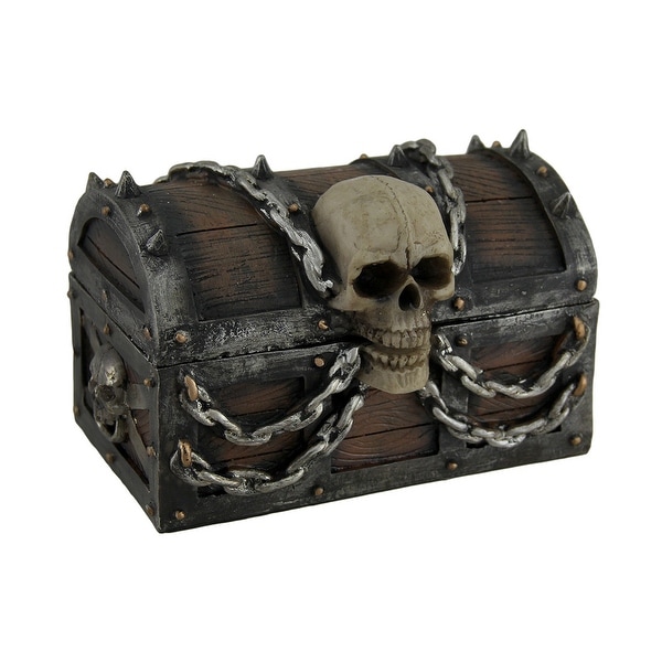 Treasure Chest of Terror Spiked Skull & Chains Pirate's Chest Trinket Box 6 In. - 4 X 6 X 3.75 inches