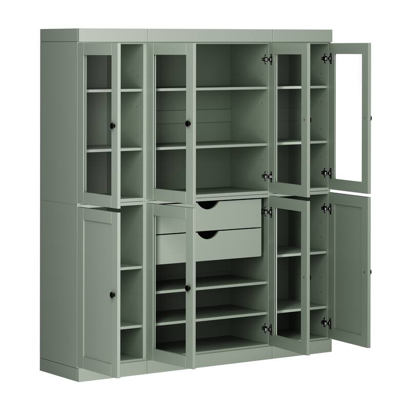 Palace Imports 100% Solid Wood 65" Pantry Cabinet with Clear Glass, Shaker Doors, 2-Drawers and Adjustable Shelves