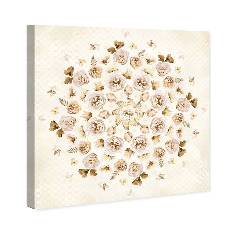 Wynwood Studio Canvas Floral and Botanical Floral Mandala White and Cream White Traditional Wall Art Canvas Print