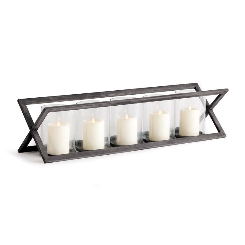 Baxton 5-Pillar Candleholder - Aged Zinc/Clear