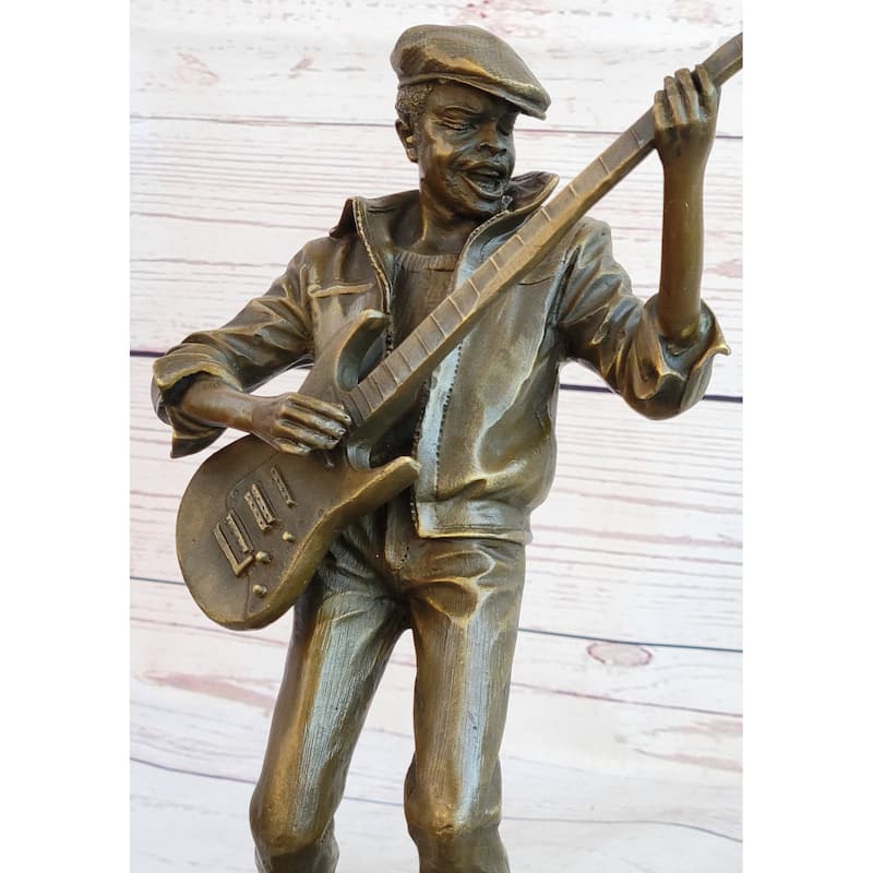African American Bist B Guitar Player Bronze Statue Sculpture Original Art