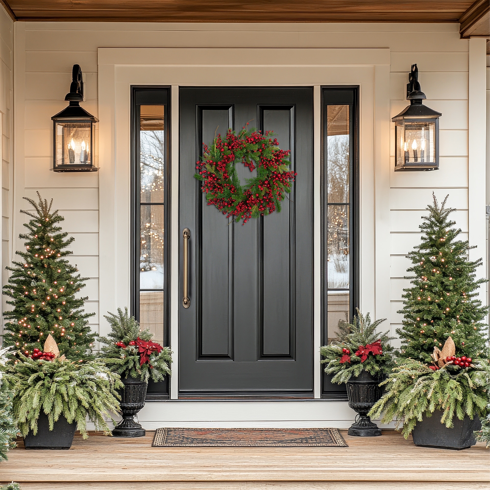 Cedar, Pine and Red Berries Artificial Christmas Wreath - 28" - Unlit