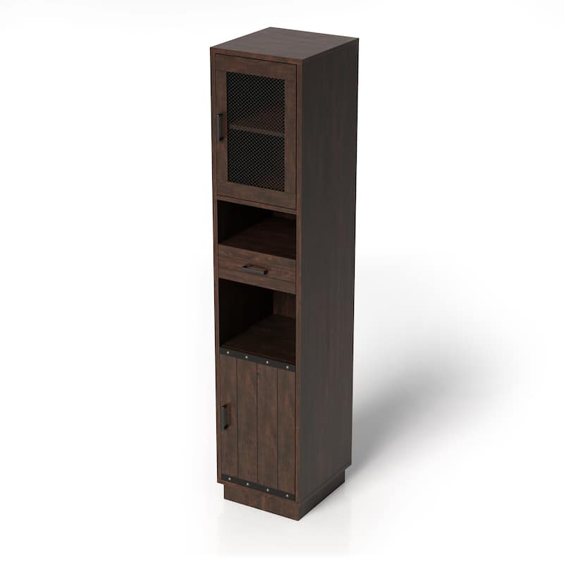 Hury Farmhouse Walnut Multi-Storage TV Tower by Furniture of America