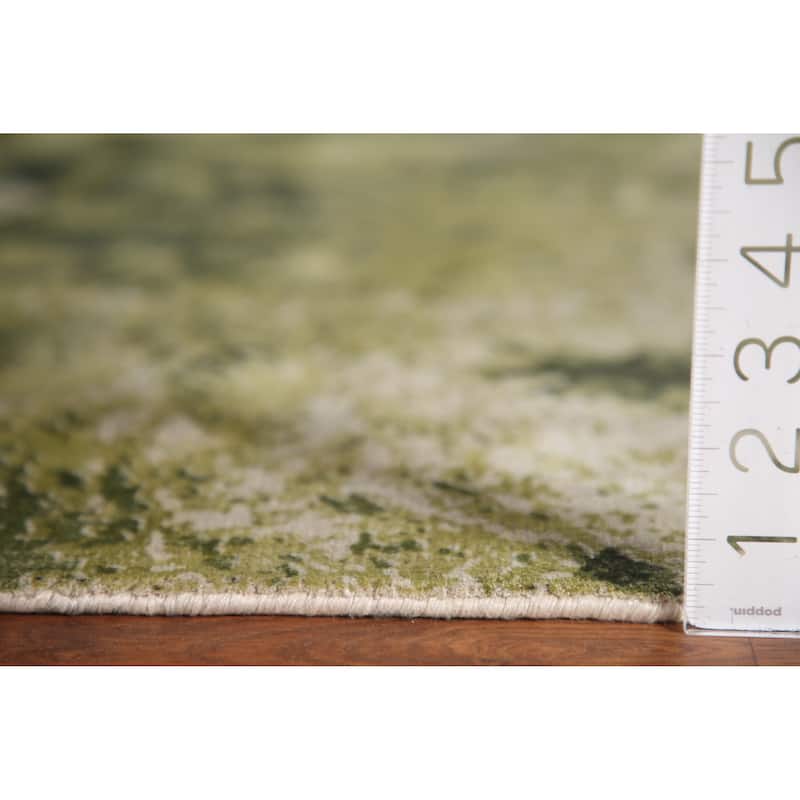 Green Abstract Modern Area Rug Hand-knotted Wool Carpet - 4'8"x 6'6"