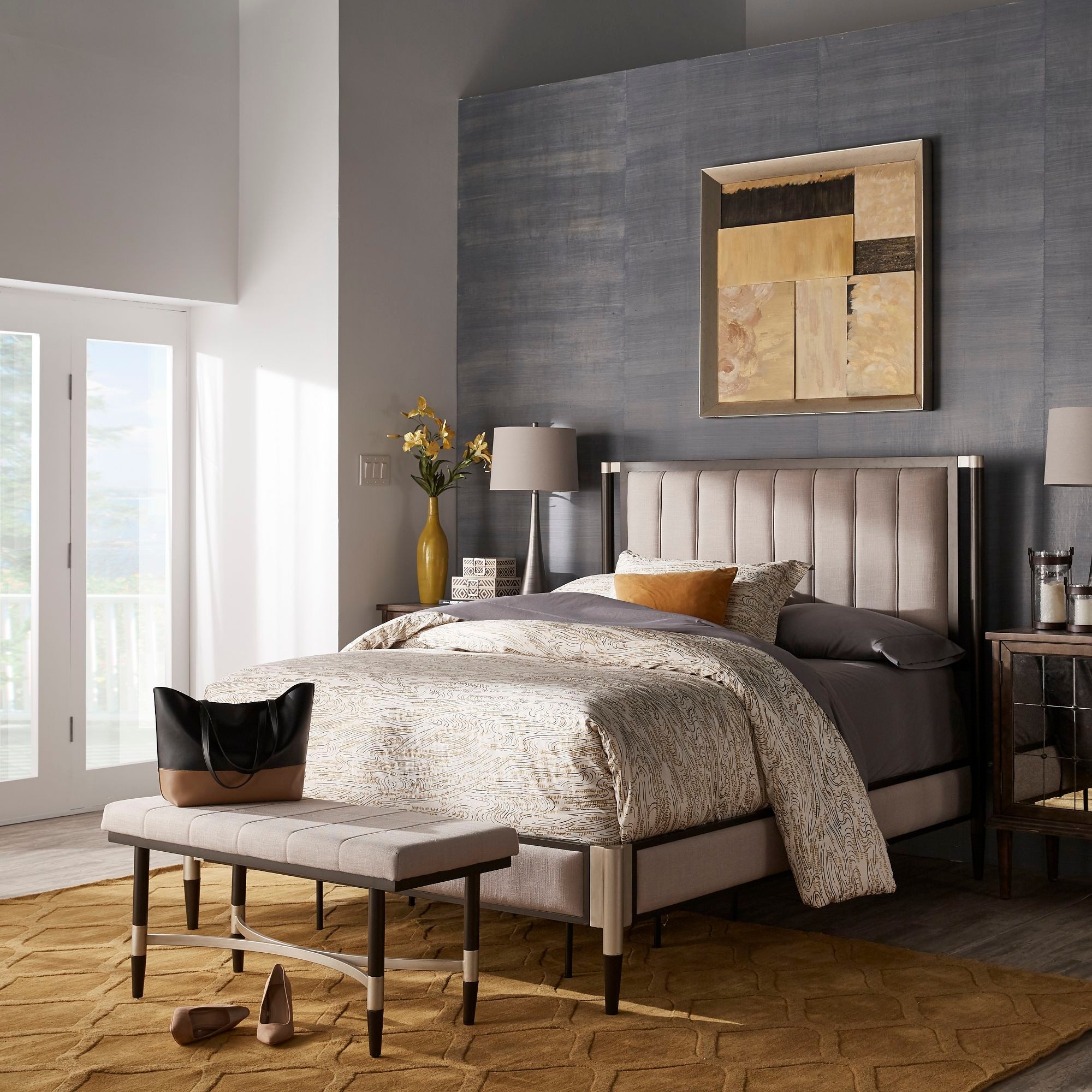 Sierra Beige Upholstered Queen Bed Bench or Set by iNSPIRE Q