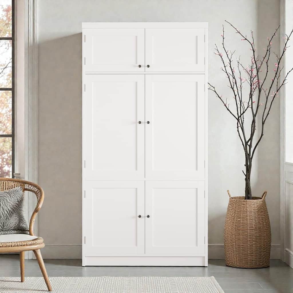 80.1'' Tall Kitchen Pantry Cabinet, Shaker Storage Cupboard w/ Power Outlets, Drawers, Wine Rack, Adjustable Shelves