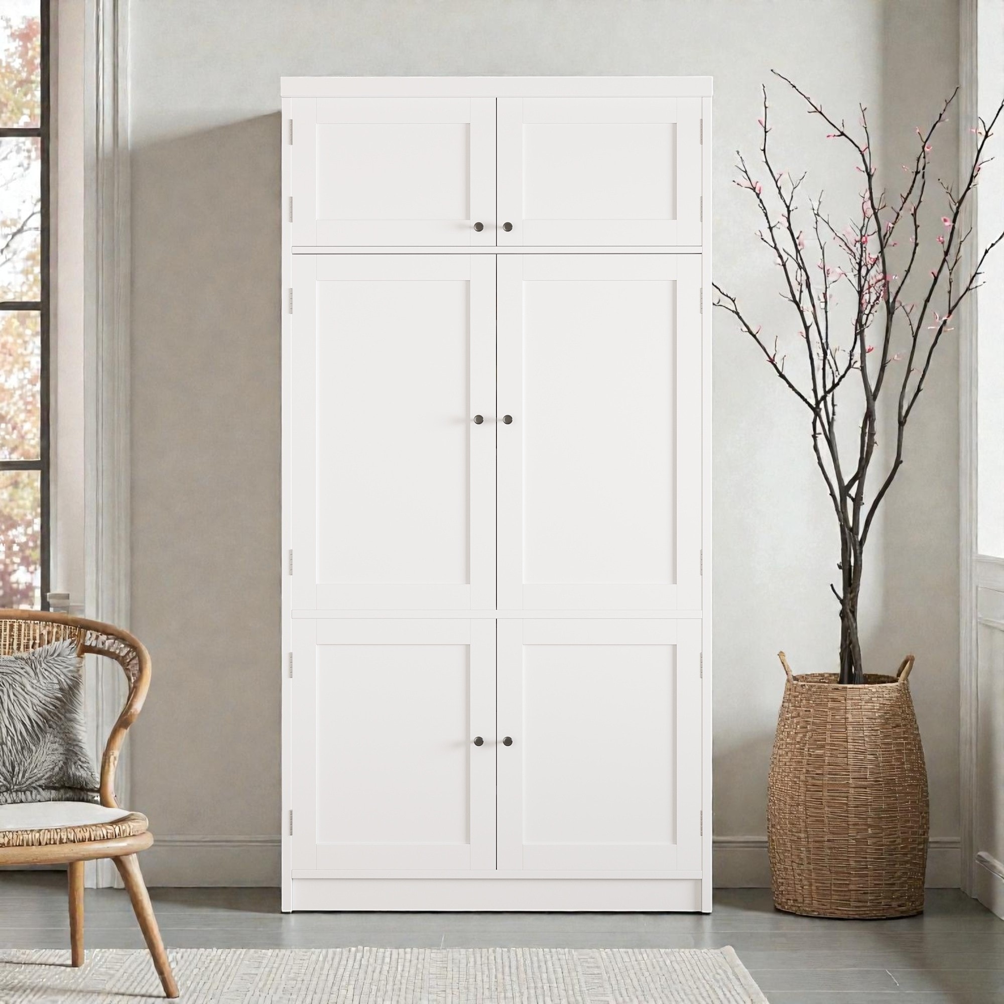 80.1'' Tall Kitchen Pantry Cabinet, Shaker Storage Cupboard w/ Power Outlets, Drawers, Wine Rack, Adjustable Shelves