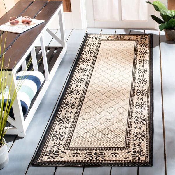 slide 2 of 7, SAFAVIEH Courtyard Sheila Indoor/ Outdoor Waterproof Patio Backyard Rug 2'3" x 10' Runner - Sand/Black