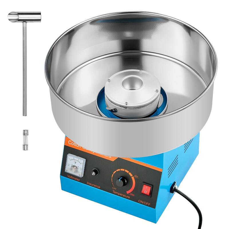 Blue Stainless Steel 1000W Cotton Candy Machine with 1 Hour Run and Easy Cleanup - 14.96x14.96x13.31 in