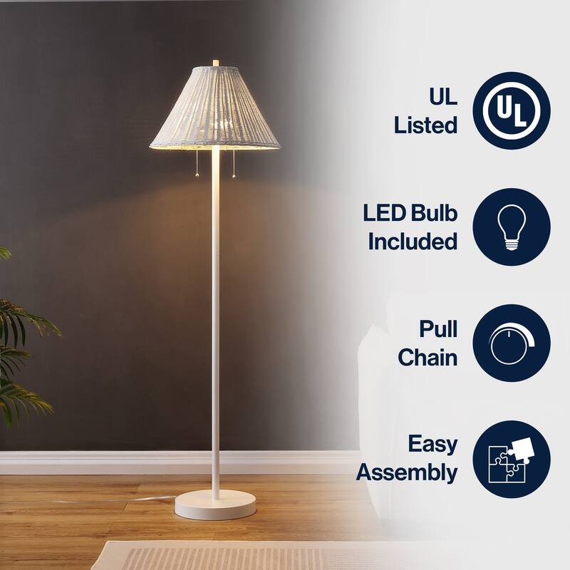 Palma 61" 2-Light Iron/Rattan LED Floor Lamp with Pull-Chain by JONATHAN Y