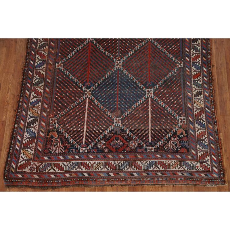 Pre-1900 Antique Qashqai Persian Area Rug Handmade Wool Carpet - 5'4"x 9'5"