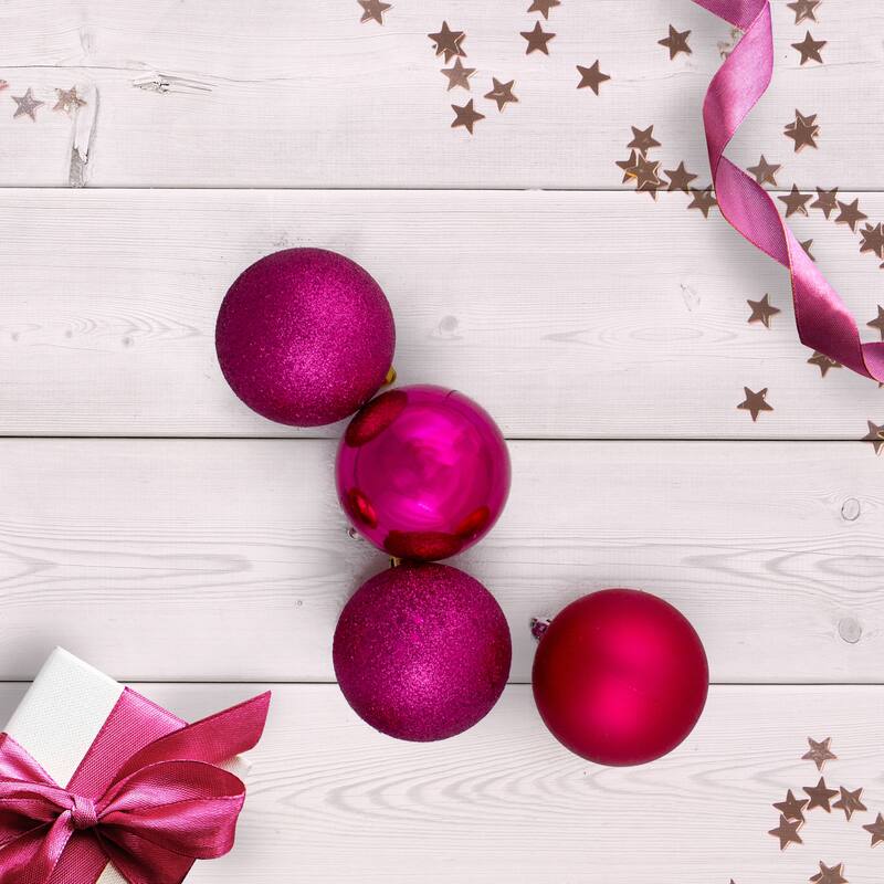 60ct Red Purple Shatterproof 4-Finish Christmas Ball Ornament 2.5"