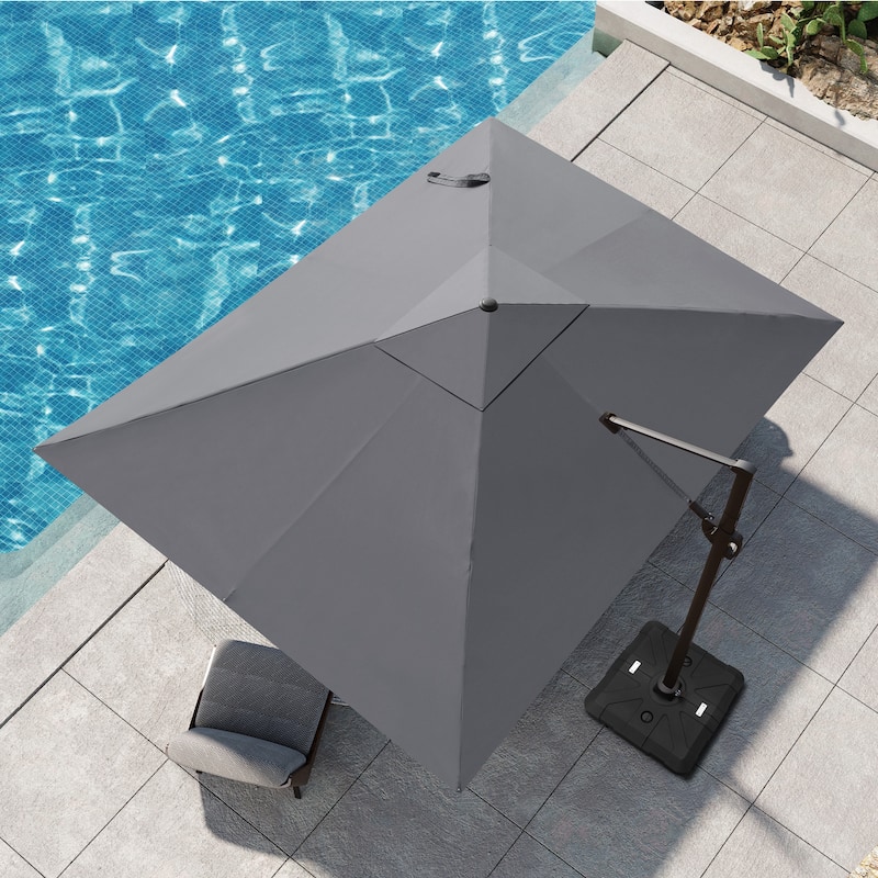 Pellebant 9 FT x 12 FT Outdoor Patio Cantilever-Offset Umbrella with Base - Dark Grey