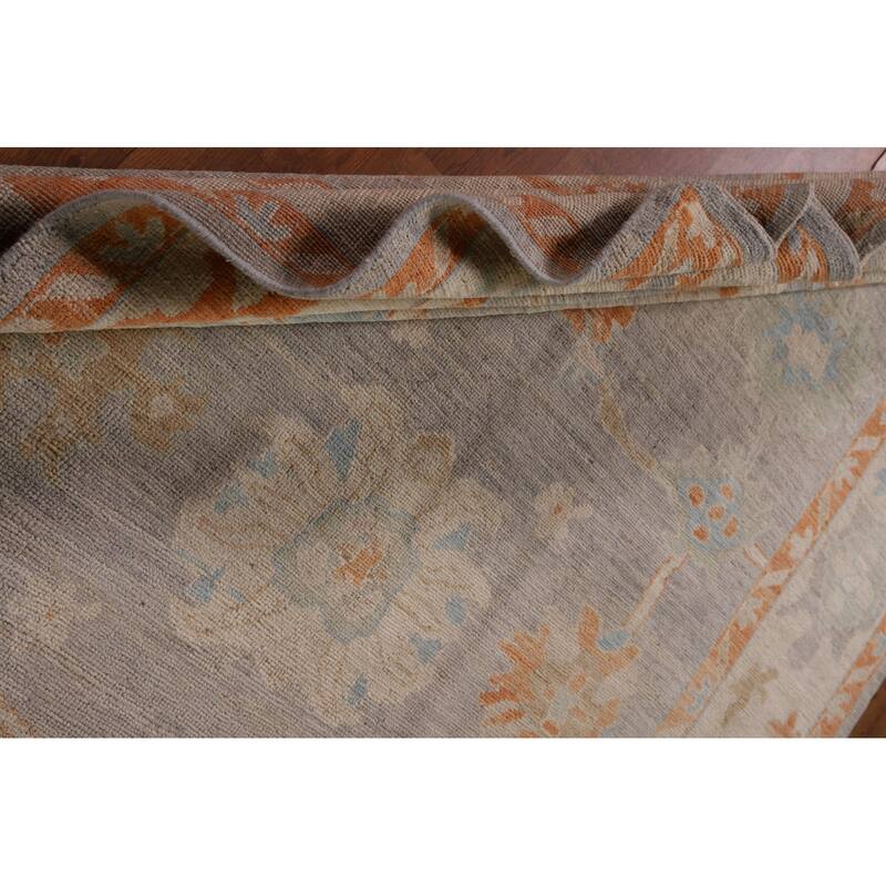 Blue Oushak Turkish Area Rug Handmade Vegetable Dye Wool Carpet - 6'1" x 11'6"