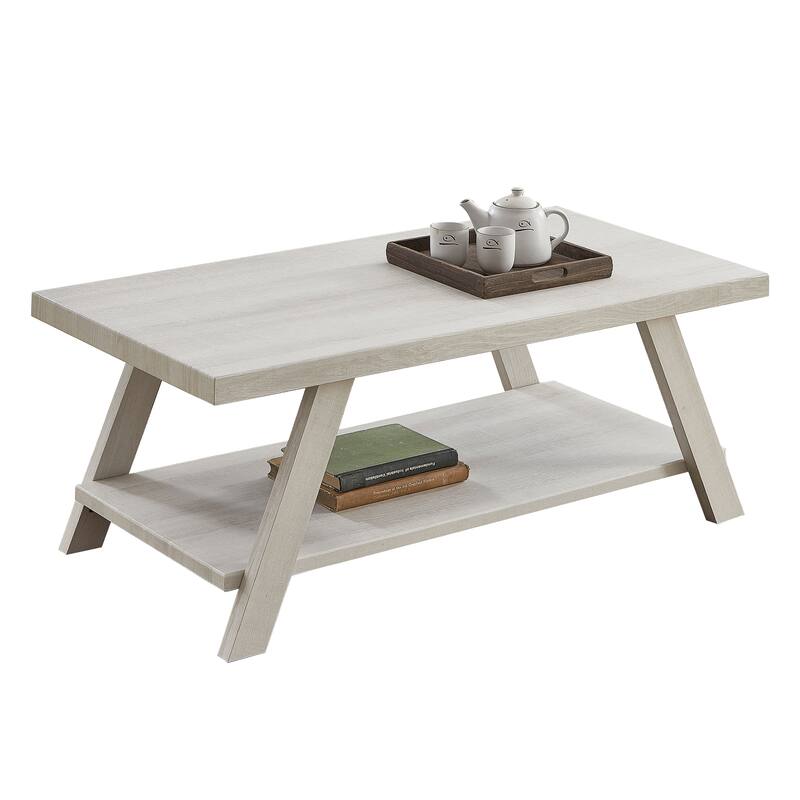 Modern Wood Shelf Coffee Table Stylish Coffee Table with Storage and Wide Angle Legs, for Living Room, White