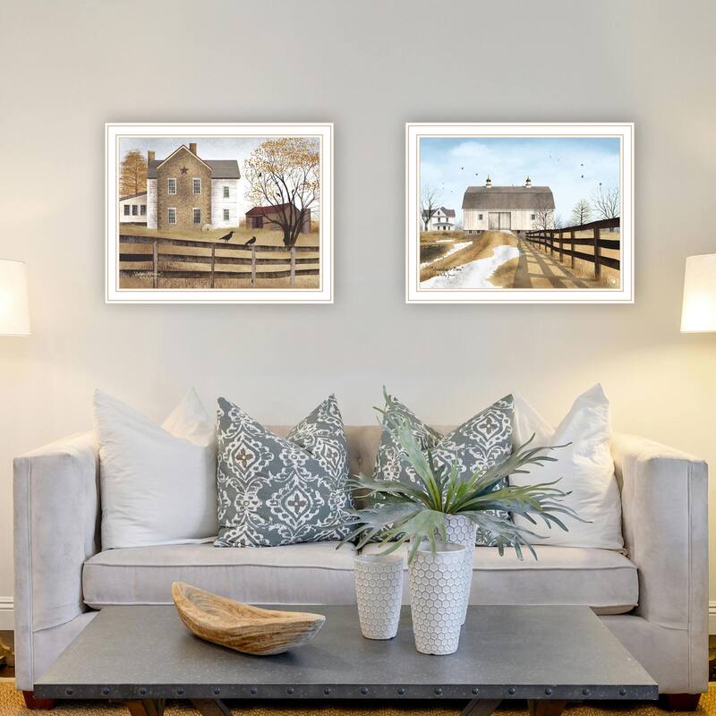 2-Piece Framed Wall Art Set - Grandpa's Barn & Autumn Afternoon, White Frame