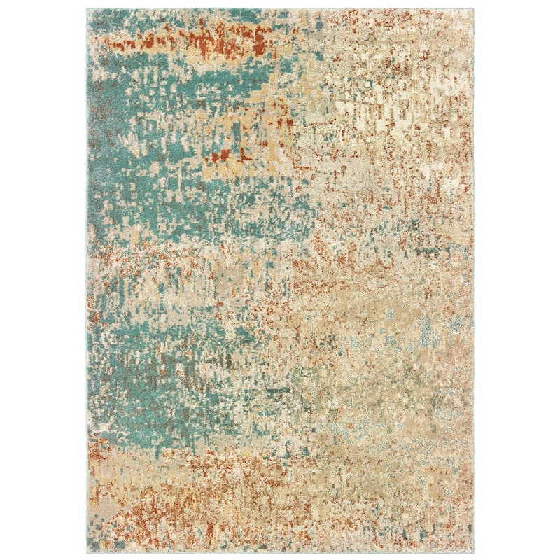Style Haven Jelsa Distressed Abstract Teal/ Orange Area Rug - 6'7" x 9'2" - Teal/ Beige - Rectangle