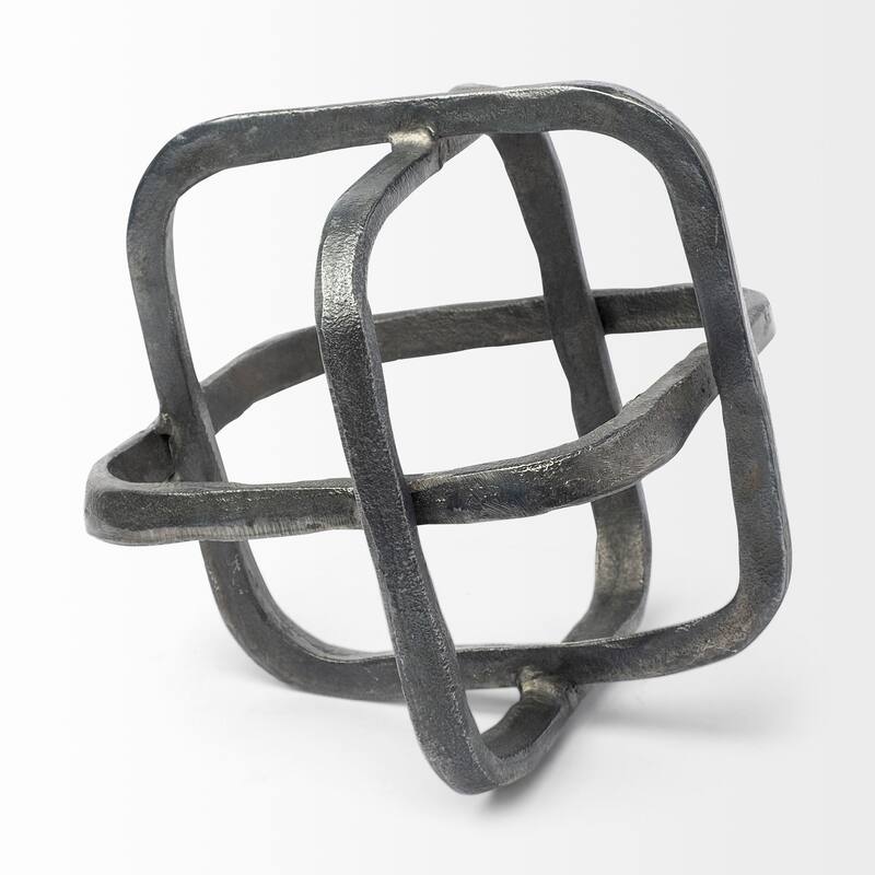 Metal Cube Shaped Link Sculpture - 9" W x 9" D x 9" H