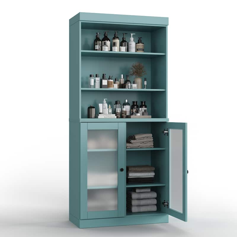 100% Solid Wood 32" Bathroom Cabinet with Optional Doors by Palace Imports - Aqua Blue - 2 Doors Frosted Glass