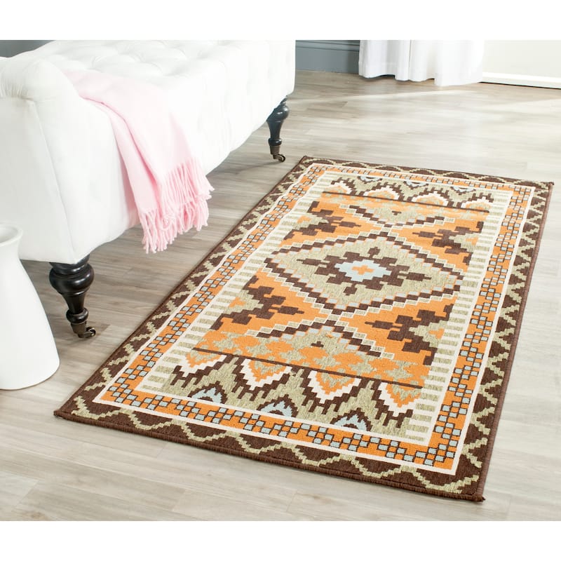 SAFAVIEH Veranda Vitaline Indoor/ Outdoor Waterproof Patio Backyard Rug - 2'7" x 5' - Green/Terracotta