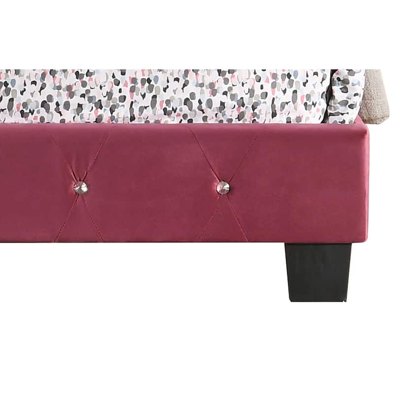 Suffolk Velvet Upholstered Jewel Accent Tufted Nailhead Panel Bed