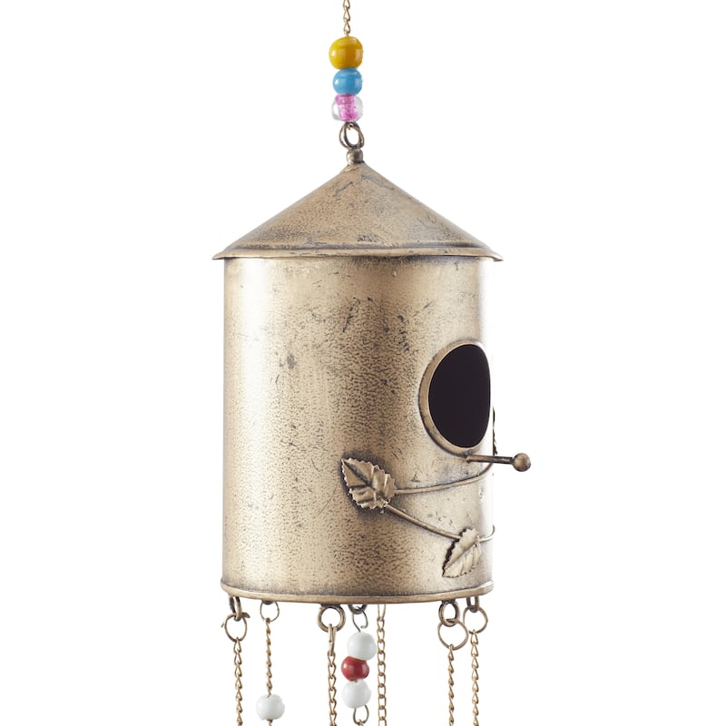 Metal Butterfly Handmade Birdhouse Indoor Outdoor Windchime with Glass Beads and Bells - Bronze - Roche River Decor