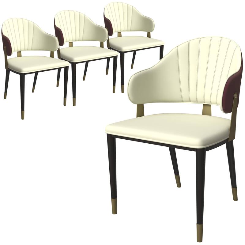 Leather Dining Chair in Iron Set of 4 with Gold Accents Design Modern Ergonomic Side Arm Chair - Red