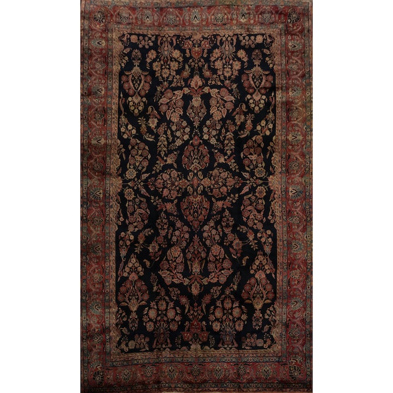 Hand Knotted Oriental 100% Wool Carpet Traditional Floral Navy Blue & Blues Sarouk Area Rug - 17' 3'' X 11' 4''
