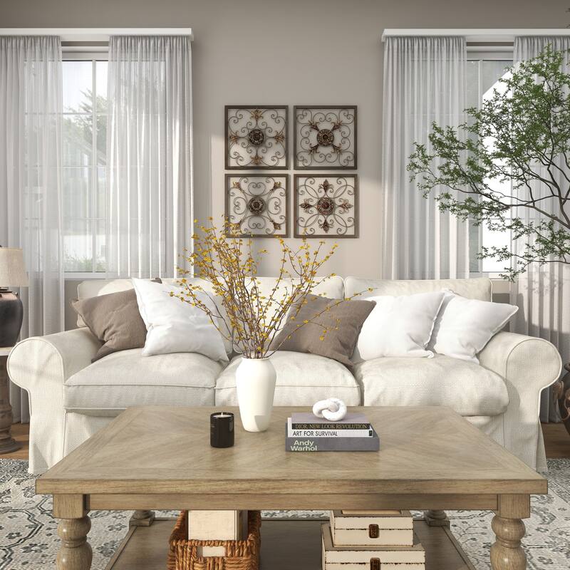 Brown Metal Wire Scroll Fleur De Lis Home Wall Decor with Gold Accents (Set of 4)