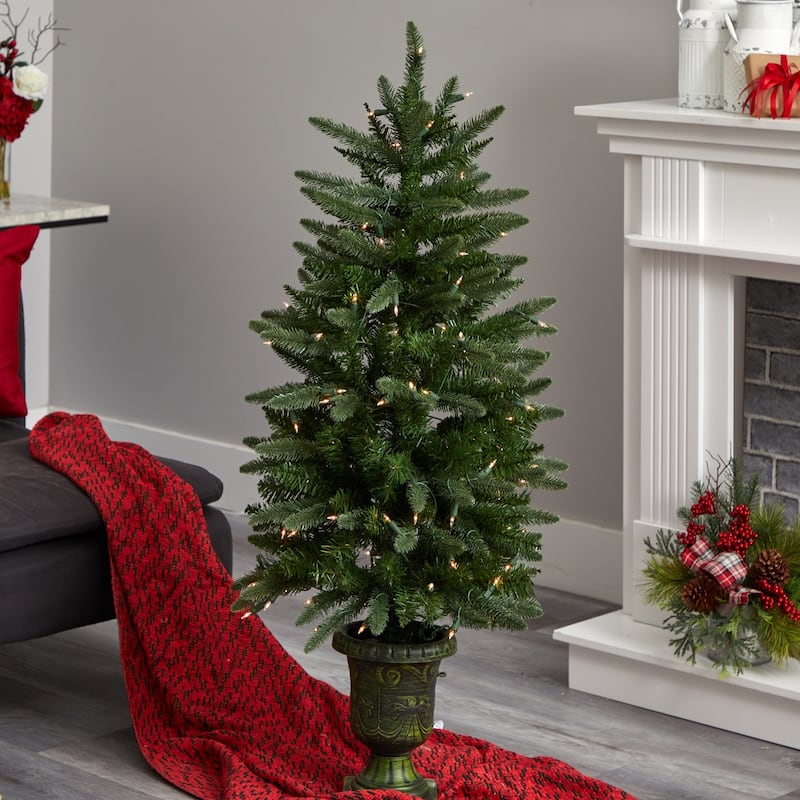 4' Pre-Lit Artificial Christmas Tree with Urn, Clear Lights - 4 Foot