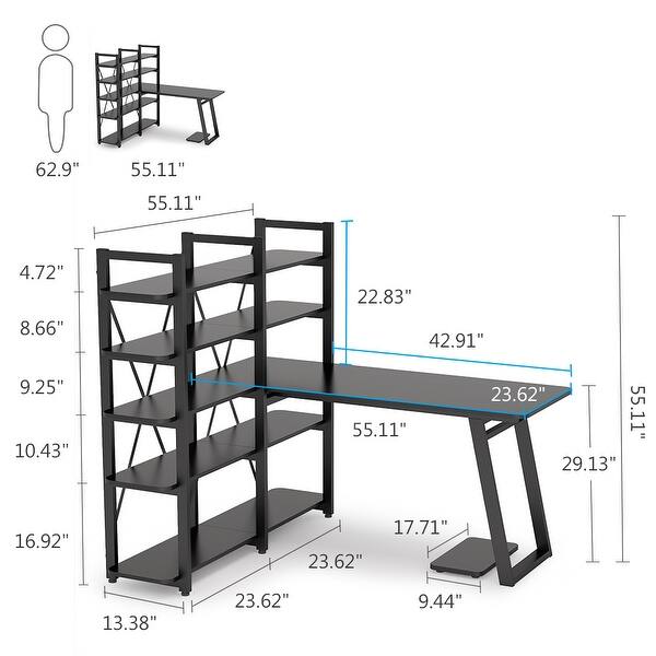 Shop Black Friday Deals On Large Computer Desk With 10 Storage Shelves Office Desk Study Table With Etagere Bookcase On Sale Overstock 32149504