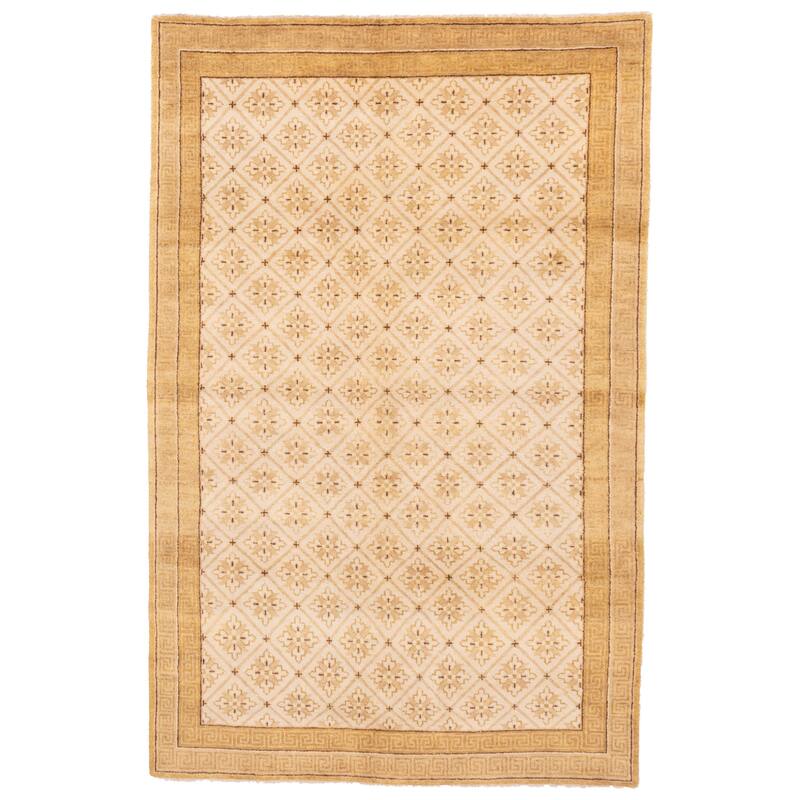 ECARPETGALLERY Hand-knotted Aubusson Ivory Wool Rug - 5'9 x 9'0