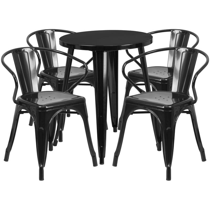 24'' Round Metal Indoor-Outdoor Table Set with 4 Arm Chairs