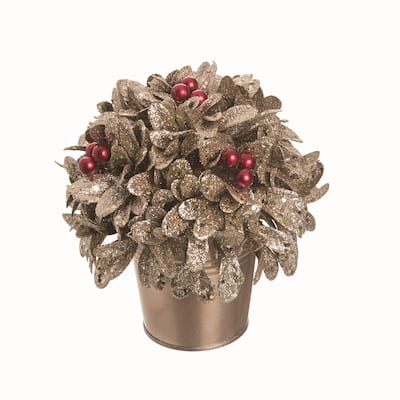 Transpac Artificial Green Christmas Small Leaves and Red Berry Pot