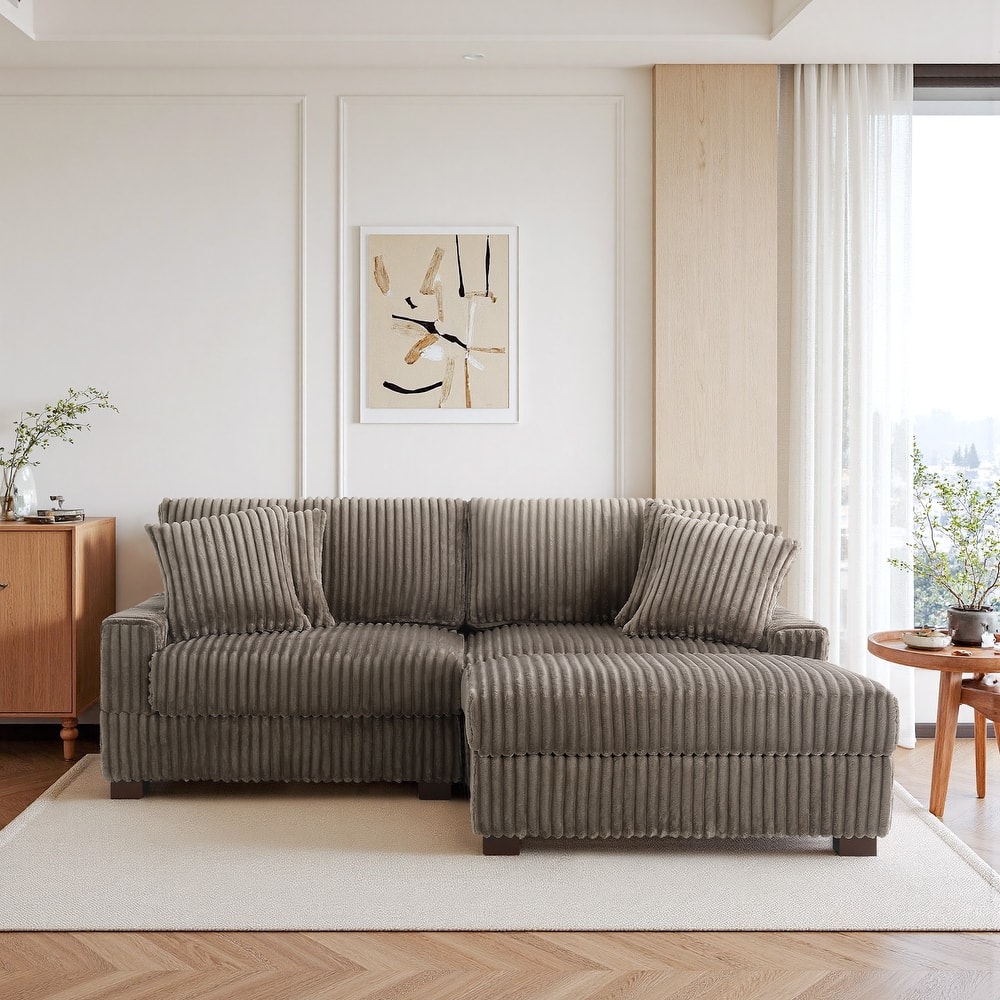 Mia 78" W Plush Corduroy Modular Sectional Sofa With Ottoman - 78" W