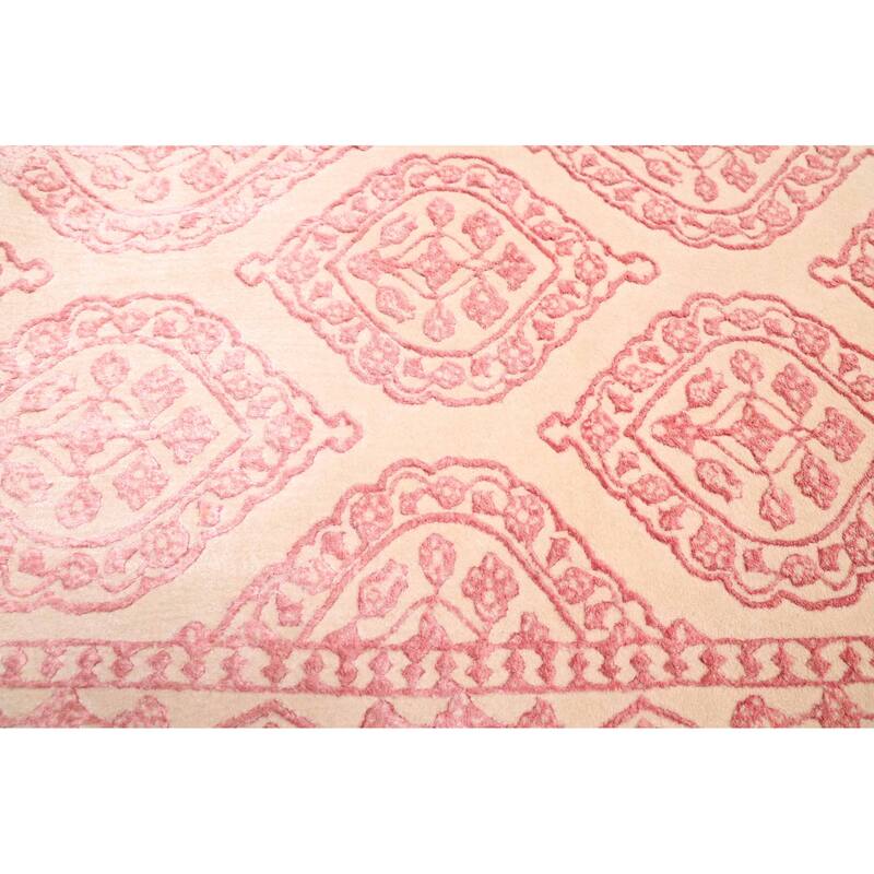 ECARPETGALLERY Hand-knotted Mirzapur Dark Pink, Ivory Silk, Wool Rug - 5'7 x 7'10