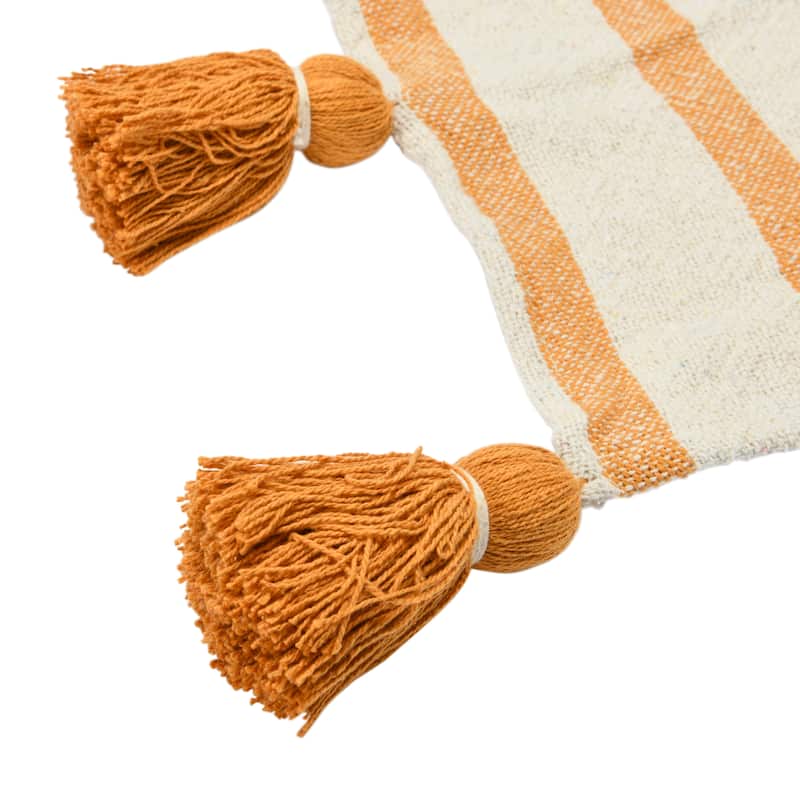 Striped Cotton Throw Blanket with Tassels