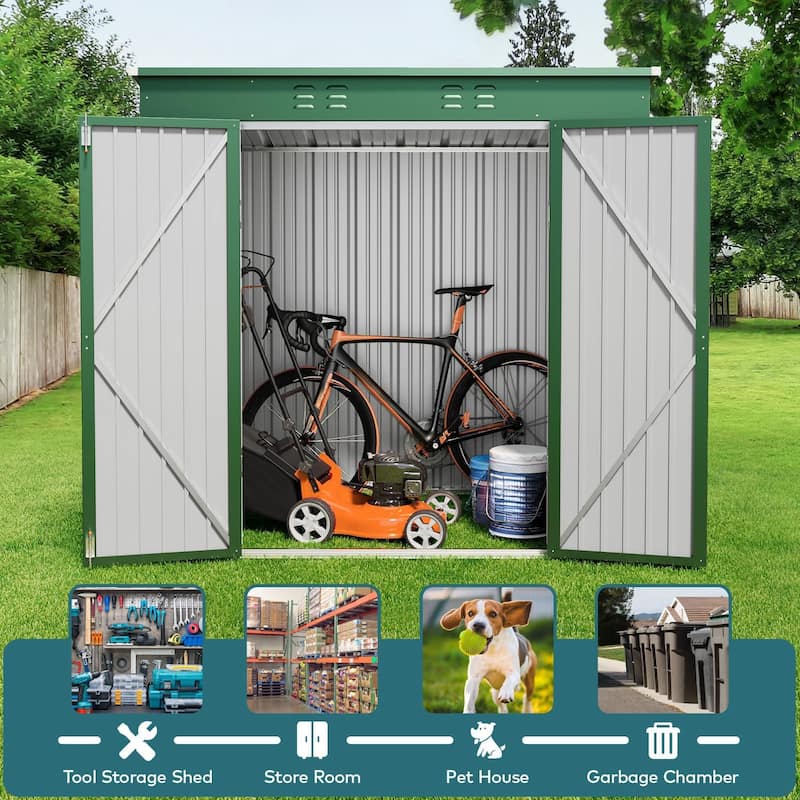 5' x 3' / 6' x 4' Outdoor Storage Shed with Double Lockable Doors, Waterproof Shed, Outdoor Storage Clearance for Backyard Patio