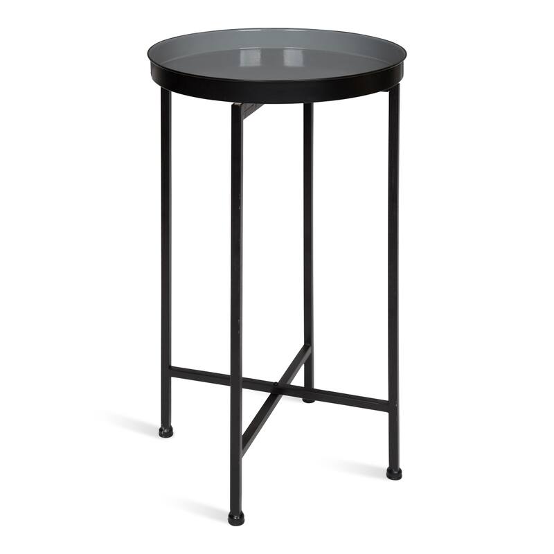 Kate and Laurel Celia Round Metal Tray/ Foldable Accent Table - 14x14x25.75 - gray with black base