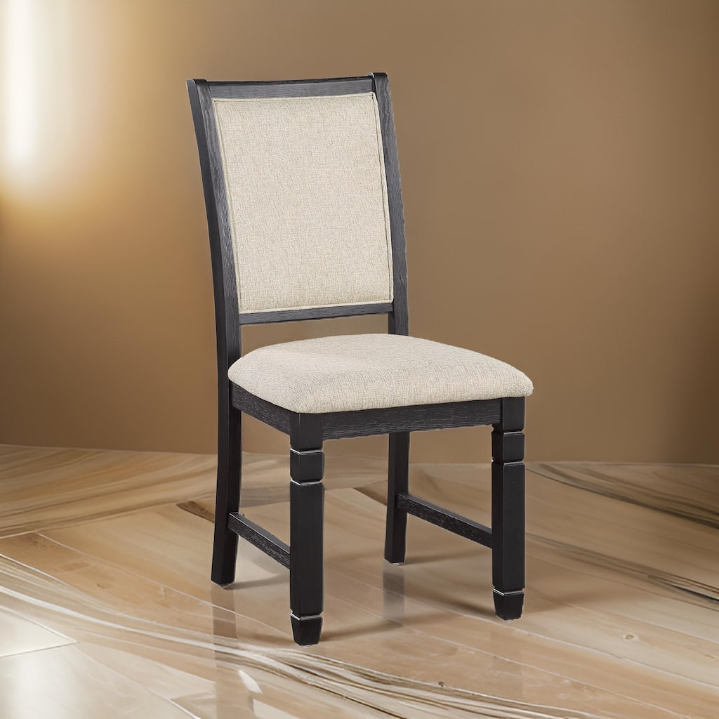 Anji 24 Inch Side Dining Chairs Set of 2, Cushioned Seat, Curved Back, Black, Beige