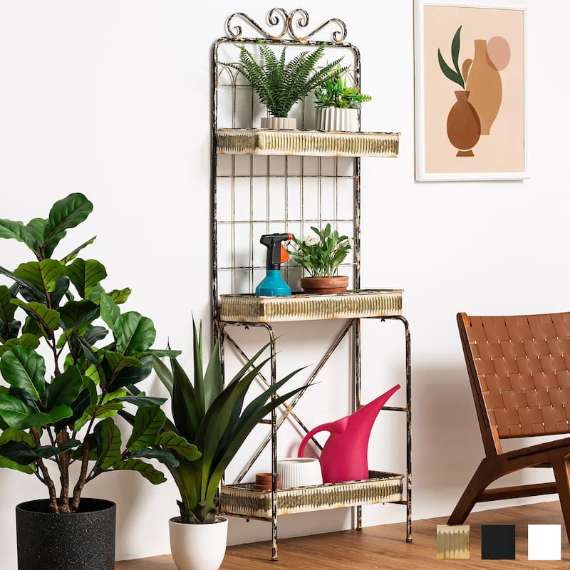 Glitzhome 68"H 3-tier Metal Plant Stands Planters Garden Flower Pot Storage Shelf Bakers Rack