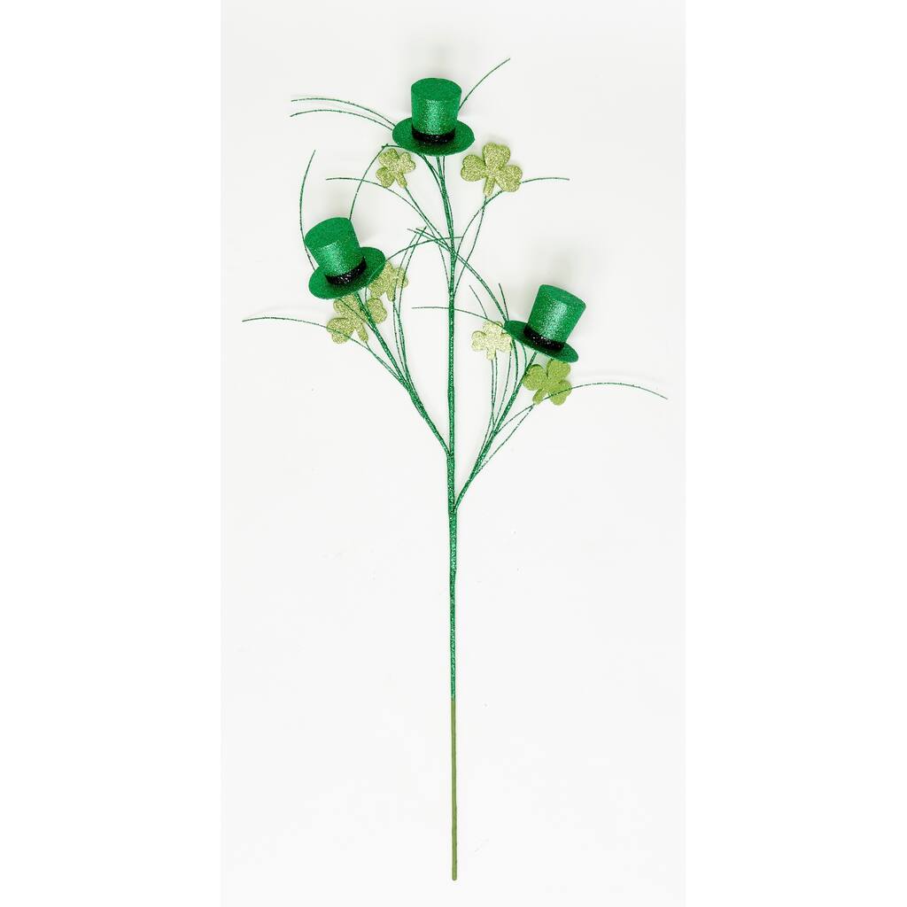 31" Glittered St. Patrick's Day Shamrock and Hat Spray, Set of 3 - 31