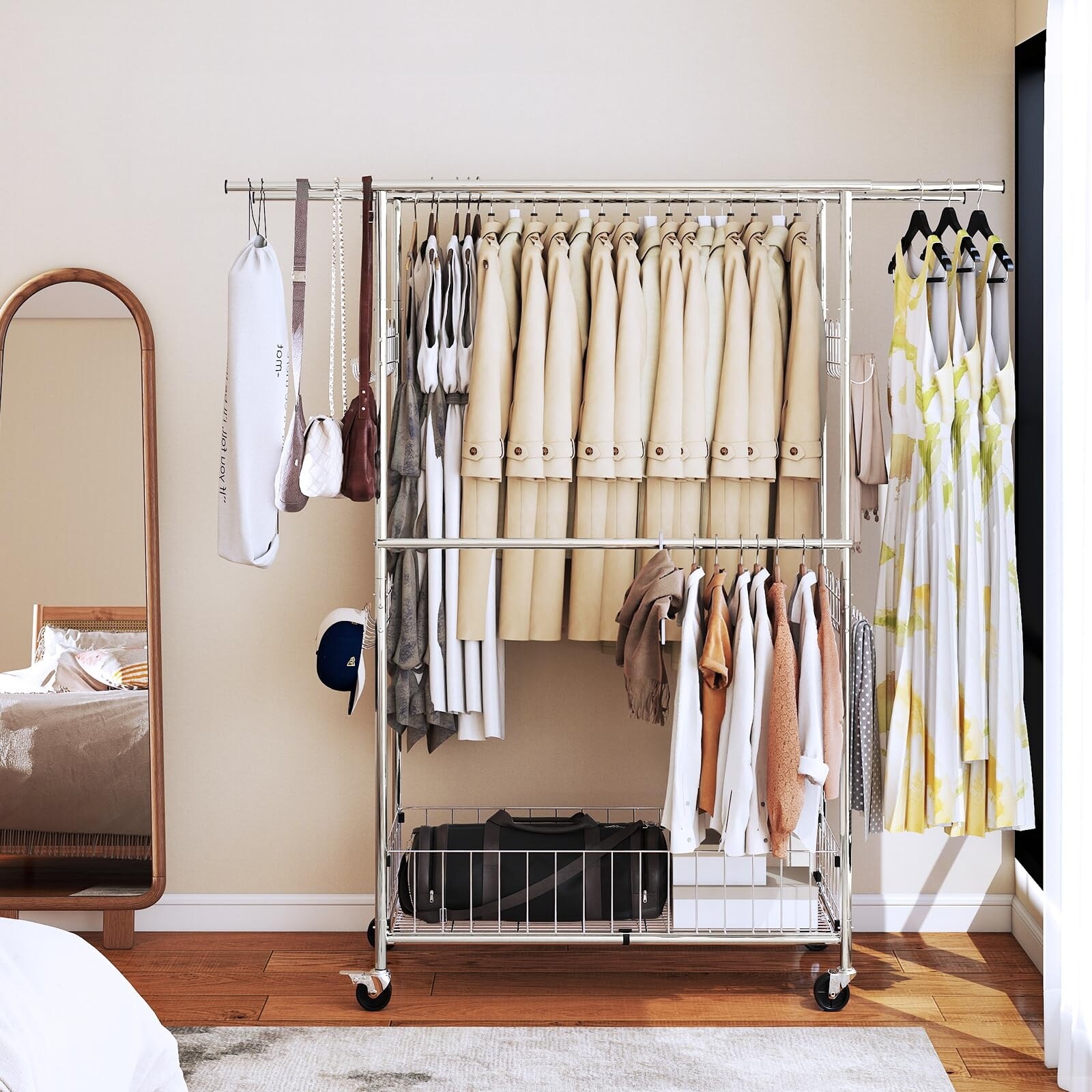 Innovaze Multi-Function Rolling Clothes Rack with Extendable Rods