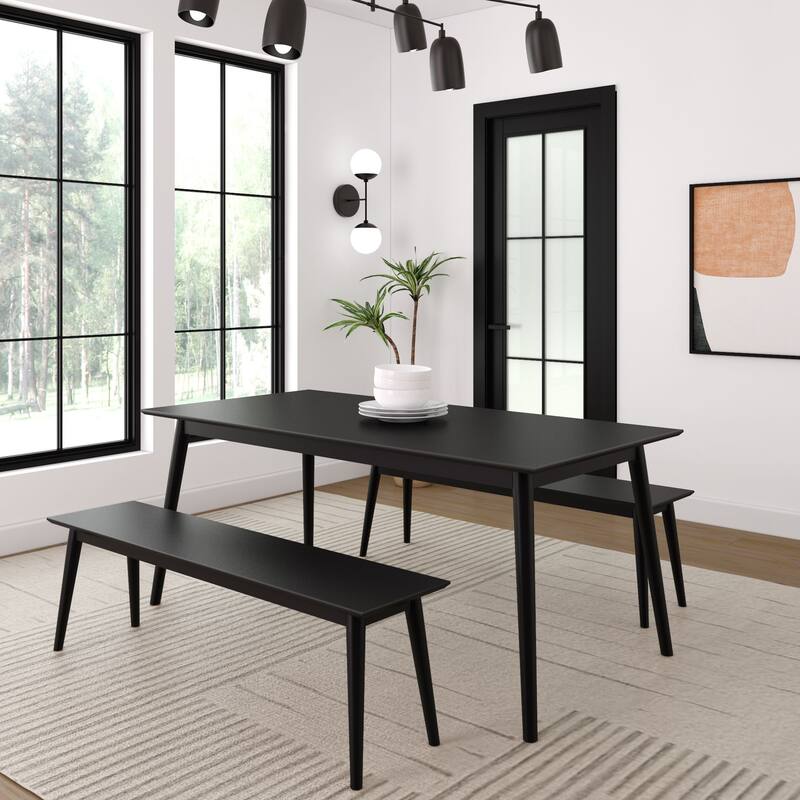 Plank and Beam 72" Mid-Century Modern Table and Benches Dining Set - 72 - Black