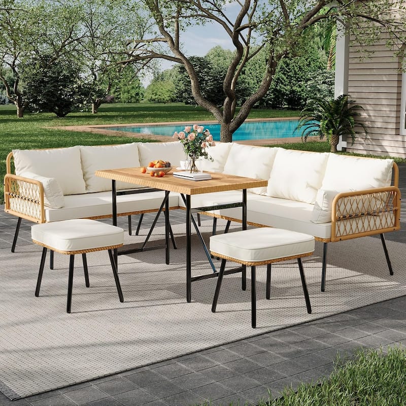 6 Pieces Patio Furniture Set, Outdoor Wicker Rattan