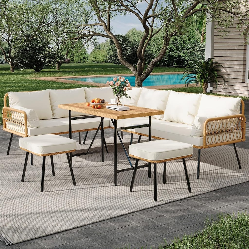 6 Pieces Patio Furniture Set, Outdoor Wicker Rattan