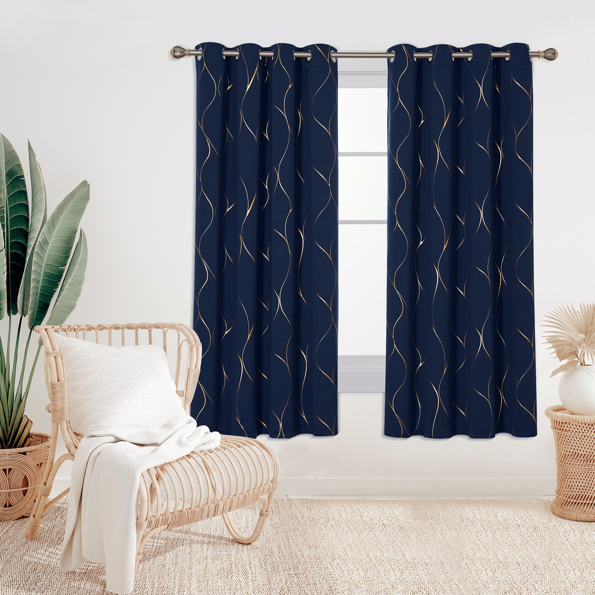 Deconovo Gold Line 42 Width Curtain Panel Pair (2 Panel)