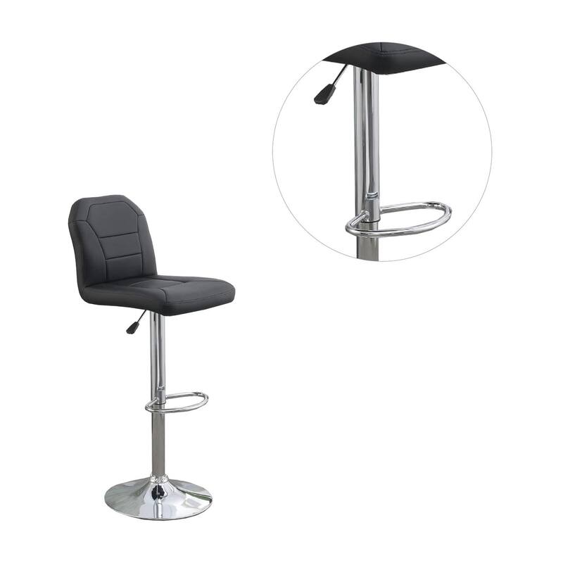 Adjustable Bar stool Chair Black Faux Leather Clean Lines Seat Chrome Base Modern Set of 2 Chairs / Bar Stool