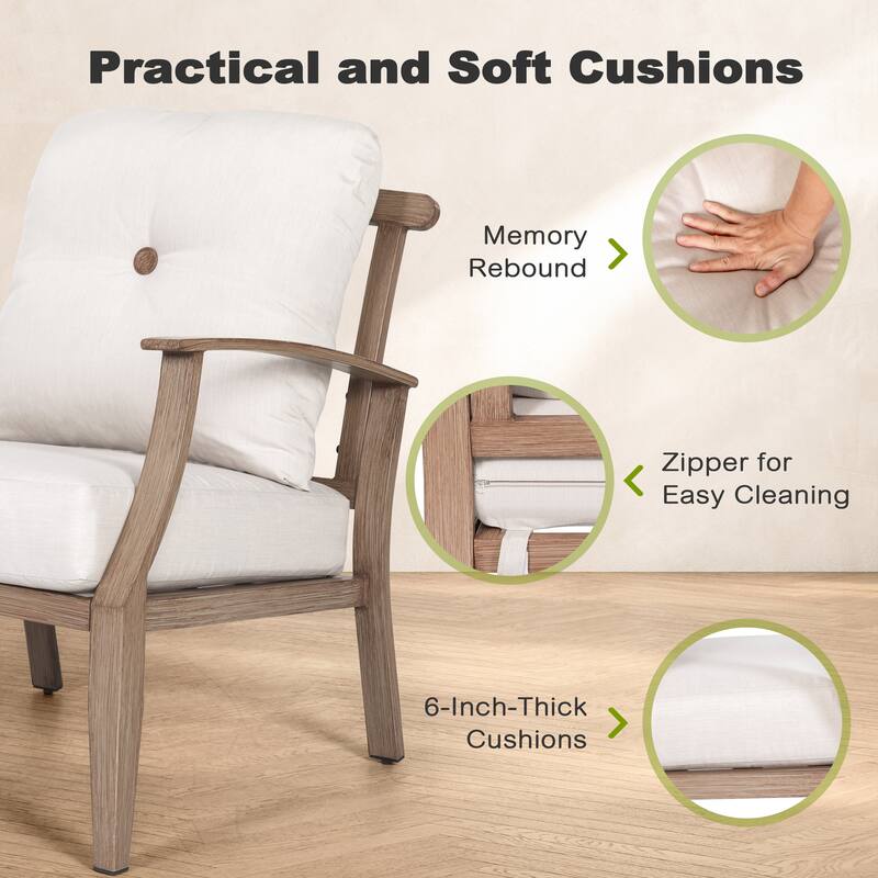 4-Piece Patio Conversation Set with Cushions, Aluminum Frame, Beige